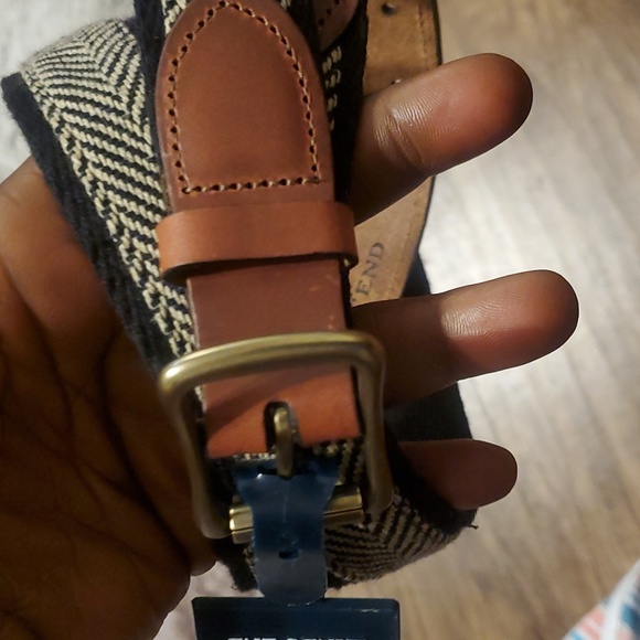 Land’s End Canvas Leather Solid Brass Belt Size 42 - Picture 2 of 6